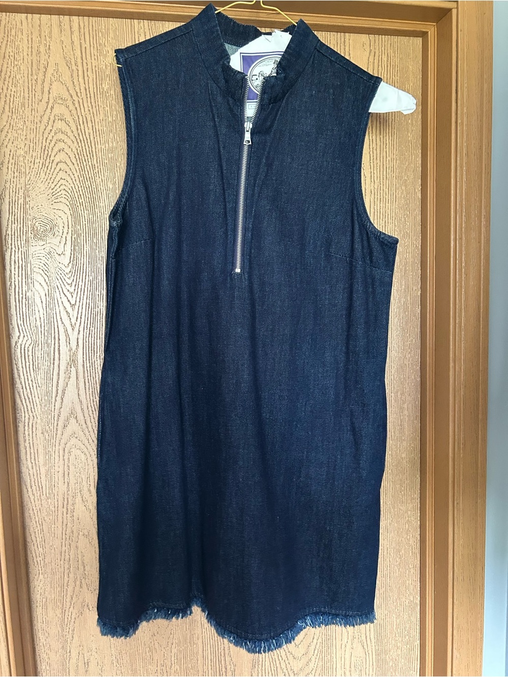 GAP Dark Blue Denim Sleeveless Zip-Front Mini Dress